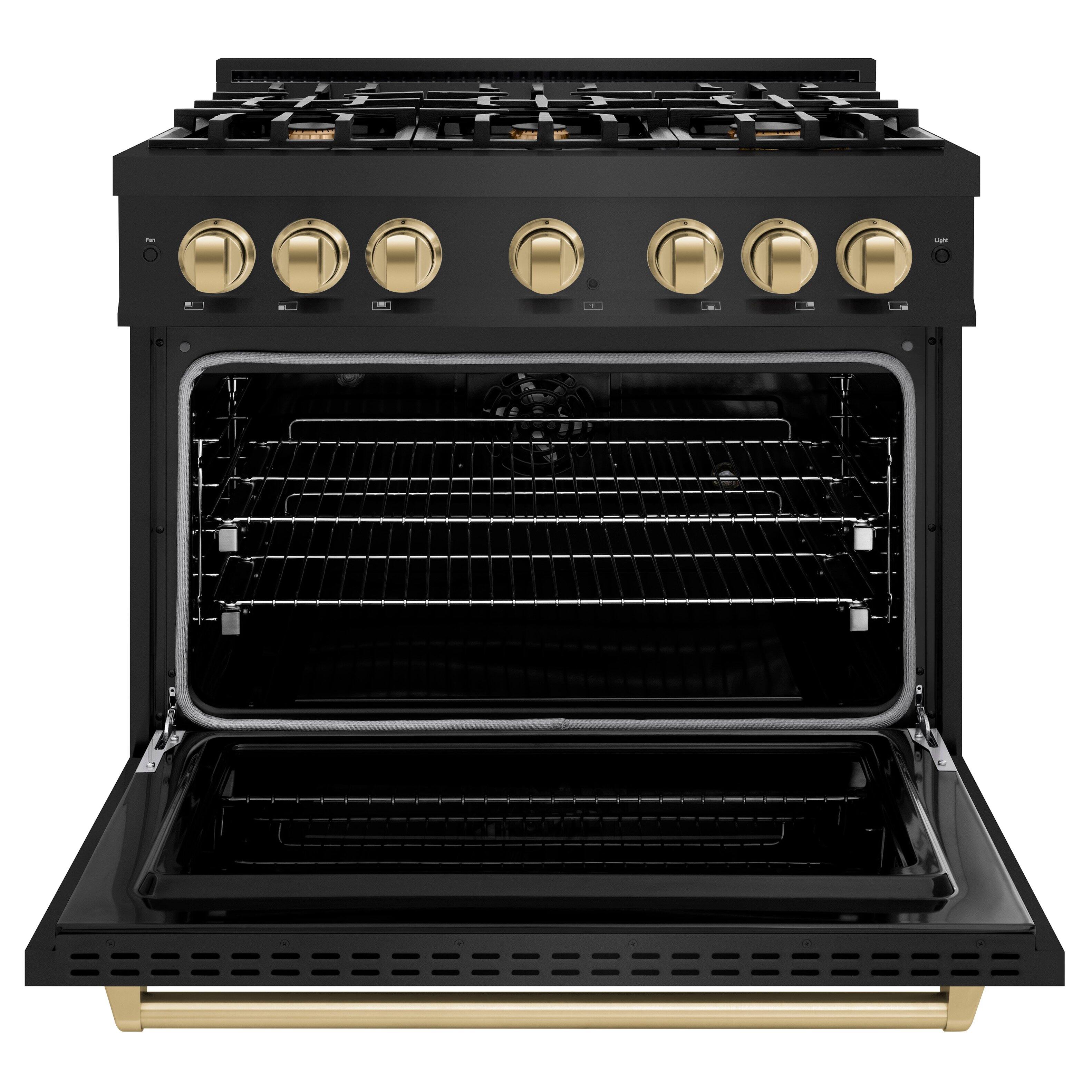 Angle. ZLINE - ZLINE Autograph 36" Classic Dual Fuel Black Stainless Range w/ Bronze Accents (CDRBZ-36-CB) - Black Stainless Steel.