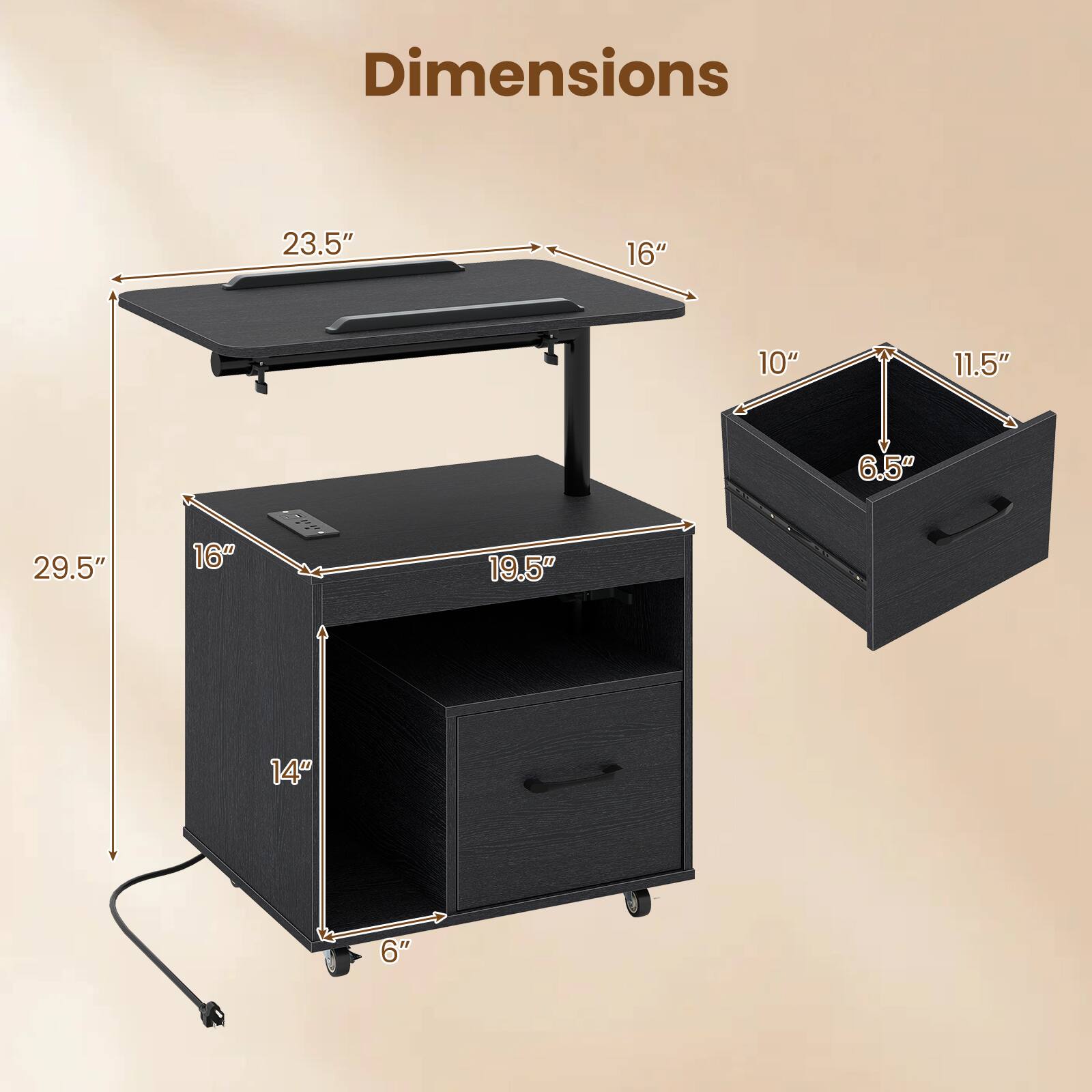 Dimensions: 23.5" x 16" x 10" x 11.5" x 6.5" x 29.5" x 16" x 19.5" x 14" x 6"