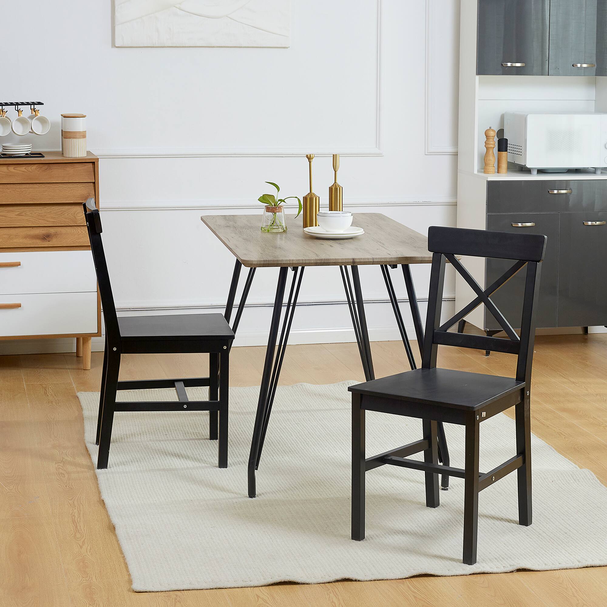 Alt View 1. Homcom - Farmhouse Wooden Dining Chairs Set of 2 with Cross Back - Black.