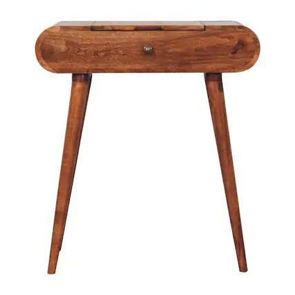 Front. Artisan Furniture - Artisan Furniture Solid Wood Mini Honey Caramel Dressing Table with Foldable Mirror, 4 Storage Compartments with Mirror - Brown.