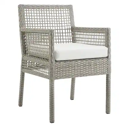 Front. Outdoor Escape - Outdoor Patio Rattan Wicker Dining Armchair With Cushioned Seat - Gray.