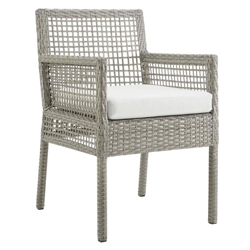 Front. Outdoor Escape - Outdoor Patio Rattan Wicker Dining Armchair With Cushioned Seat - Gray.
