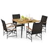 Front. Costway - 5 PCS Patio PE Wicker Dining Set Table and Chairs with Cushions 1.9" Umbrella Hole - Mix Brown + Off White.