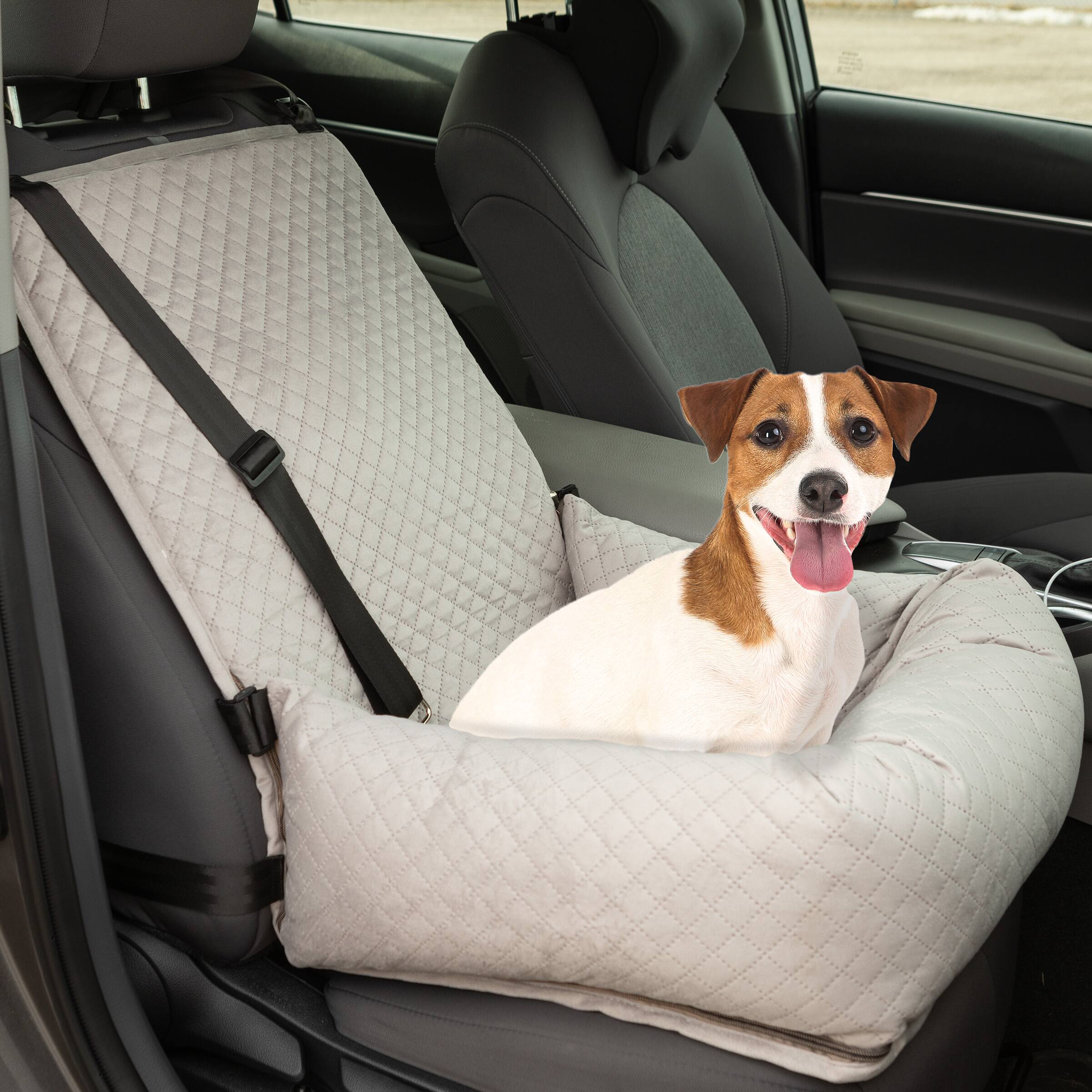 Front. PetMaker - Dog Car Seat for Small to Medium Dogs Cats up to 44lbs with Tether and Washable Cover Pet Booster Seat for Front or Back - Gray.