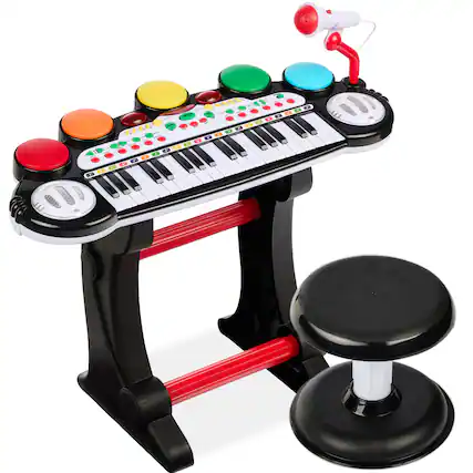 Front. Best Choice Products - Best Choice Products 37-Key Kids Electronic Piano Keyboard w/ Multiple Sounds, Lights Microphone, Stool - Black - Black.