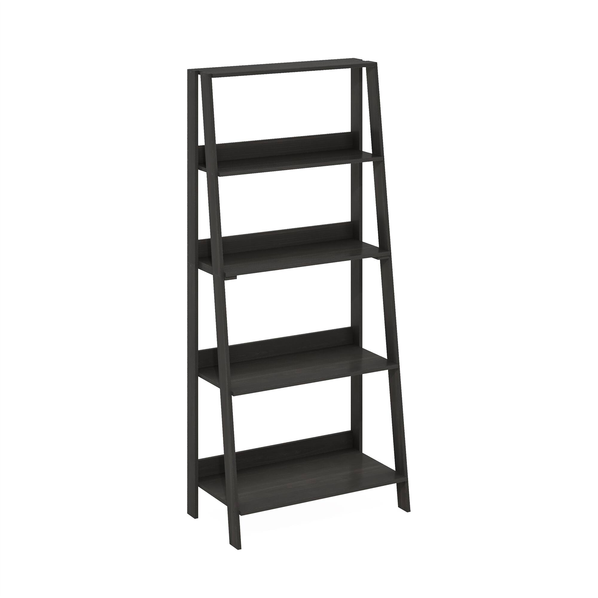 Alt View 6. Furinno - LADDER Book Shelf, 5-Tier Ladder Shelf, Bookshelf, Display Storage Shelves, for Living Room, Home Office - Black Espresso.