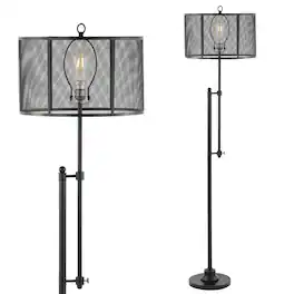 Jonathan Y - Noah 64.5" Modern Industrial Iron Height-Adjustable LED Floor Lamp - Black