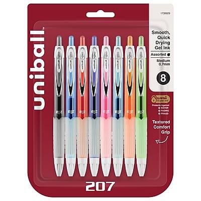 Uniball 207  
Smooth, Quick Drying Gel Ink  
Assorted Medium 0.7mm  
8 Pens  
Textured Comfort Grip  
Fading Resistant  
1739029