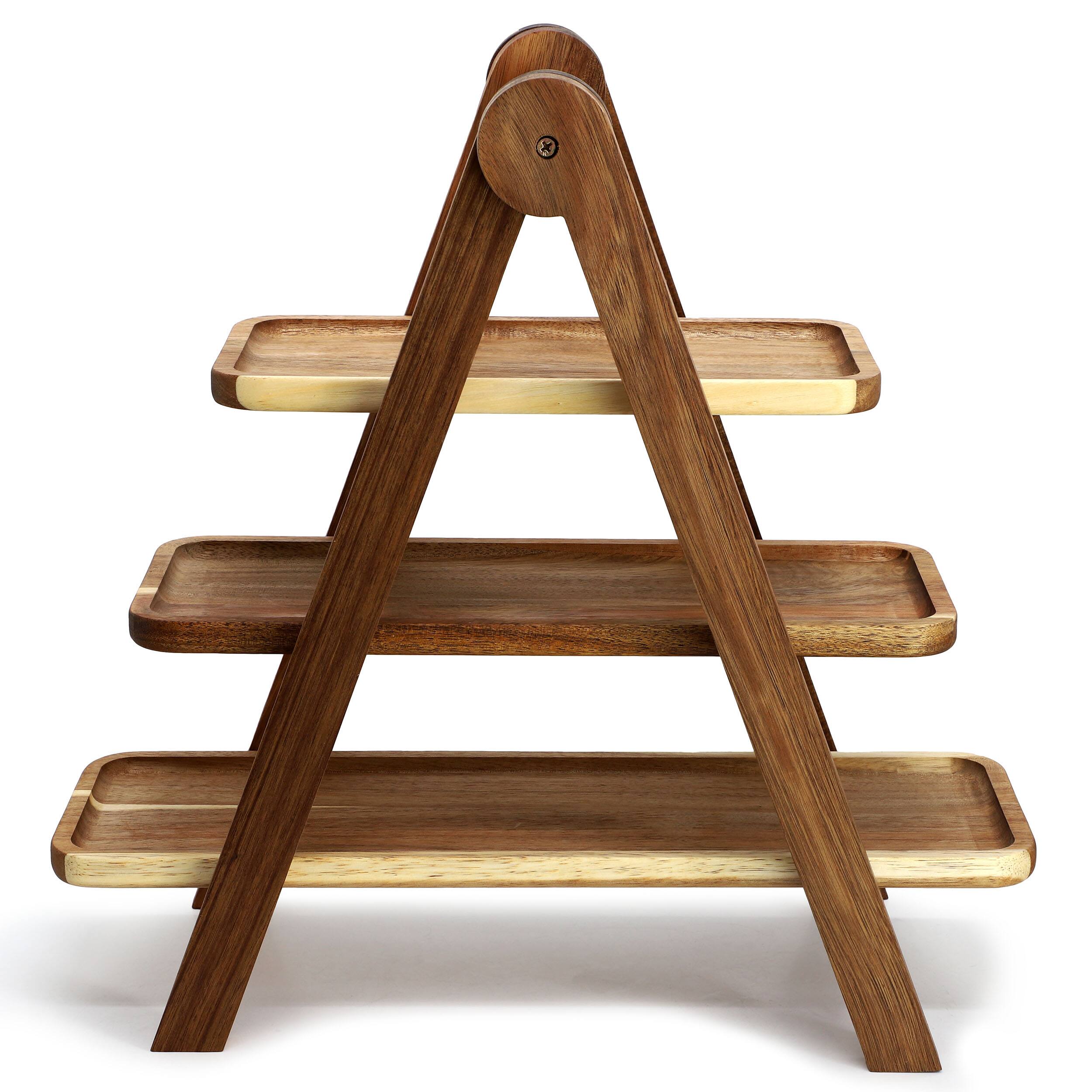 Left. MegaChef - MegaChef Acacia Wood 3 Tiered Rectangular Ladder Tray Set - Brown.