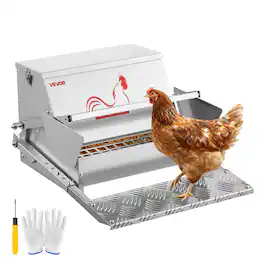 VEVOR - Automatic Chicken Feeder, 25 lbs Capacity, Rainproof Treadle Poultry Feeder with Lockable Lid, No Waste - Silver