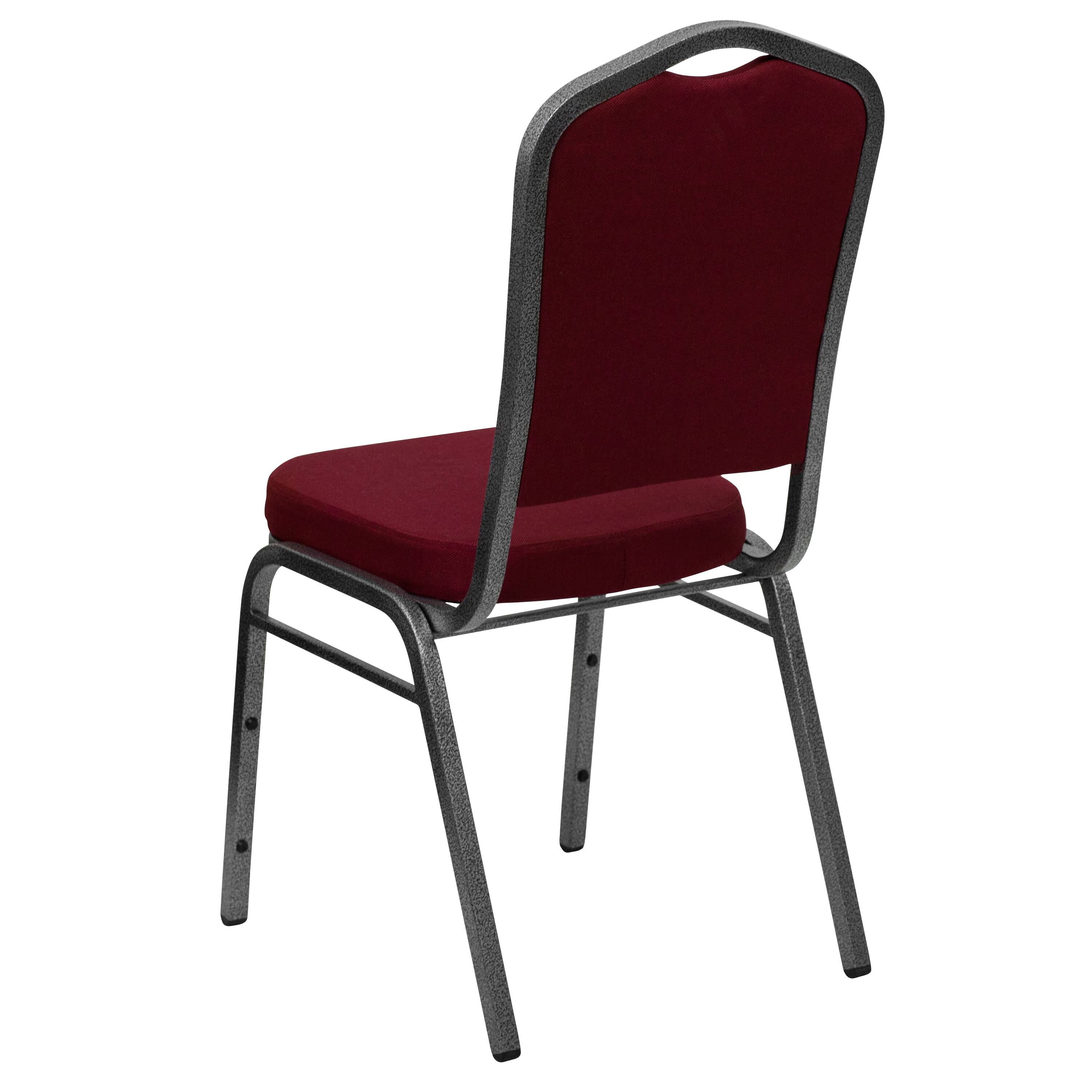 Alt View 5. Emma + Oliver - Crown Back Stacking Banquet Dining Chair - Burgundy Fabric/Silver Vein Frame.