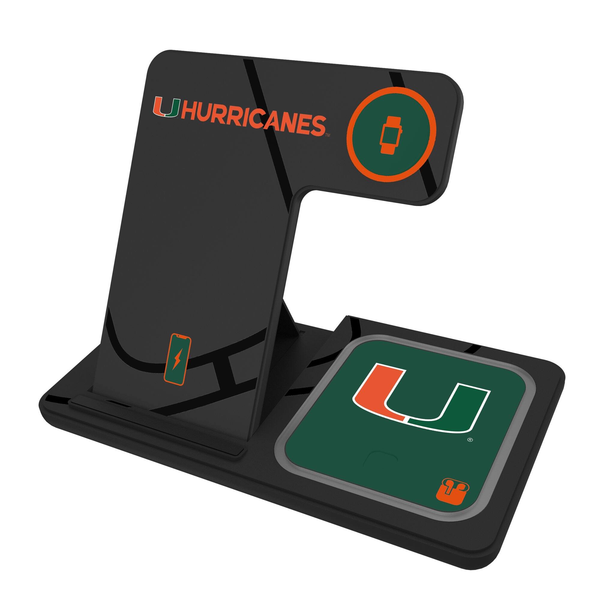Front. Keyscaper - Miami Hurricanes 3-In-1 Wireless Charger - Multicolor.