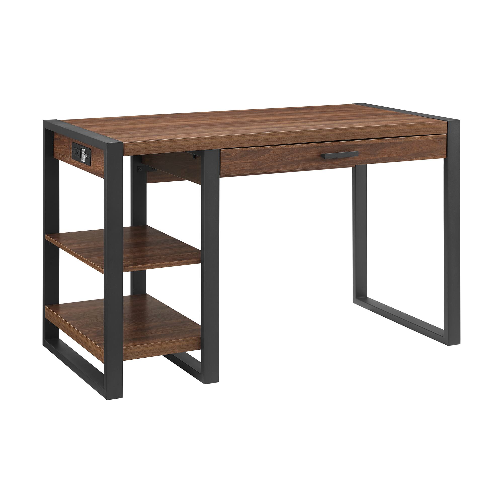 Left. Spaco - Modern Metal and Wood Computer Desk with USB Port - Dark Brown.
