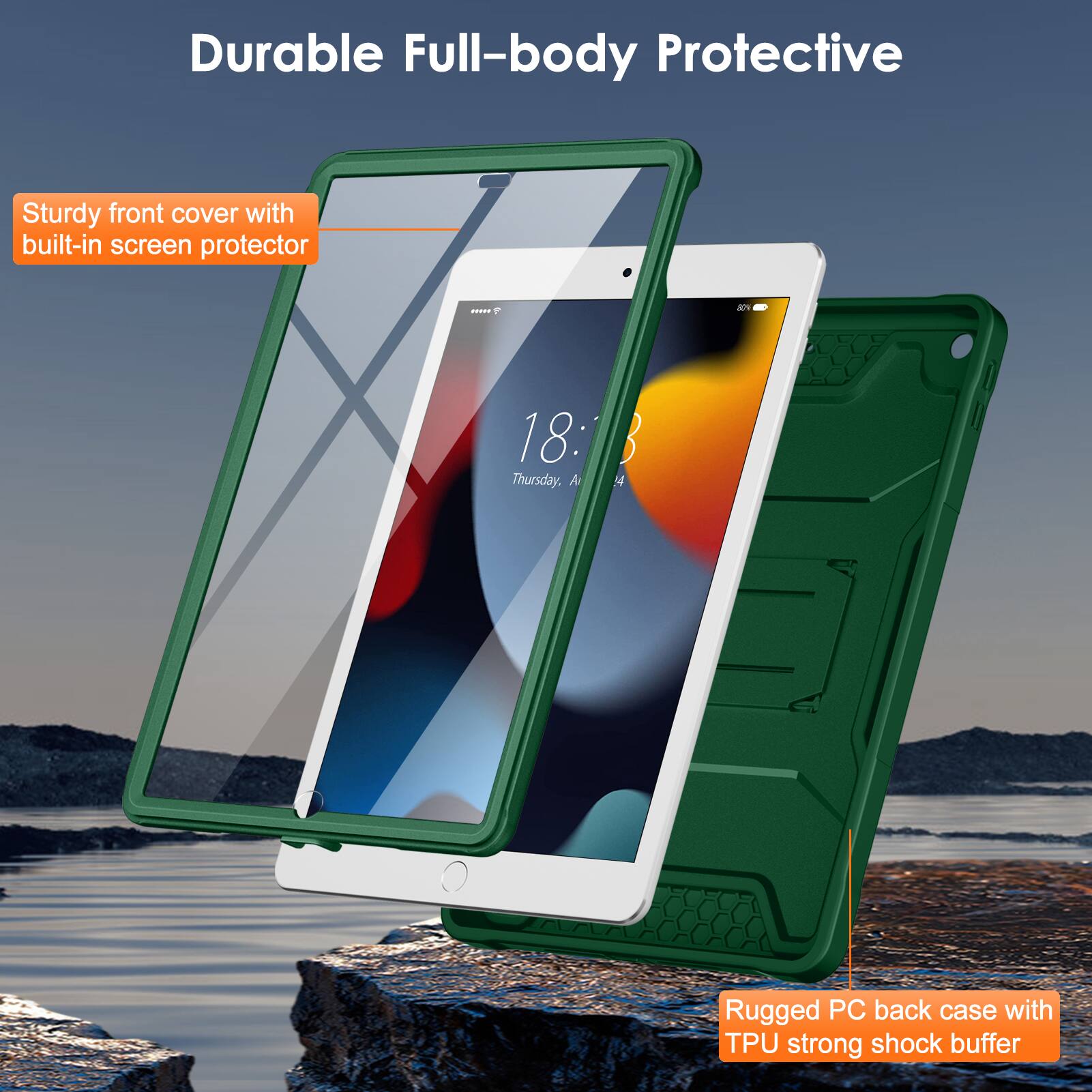 Durable Full-body Protective

Sturdy front cover with built-in screen protector

Rugged PC back case with TPU strong shock buffer