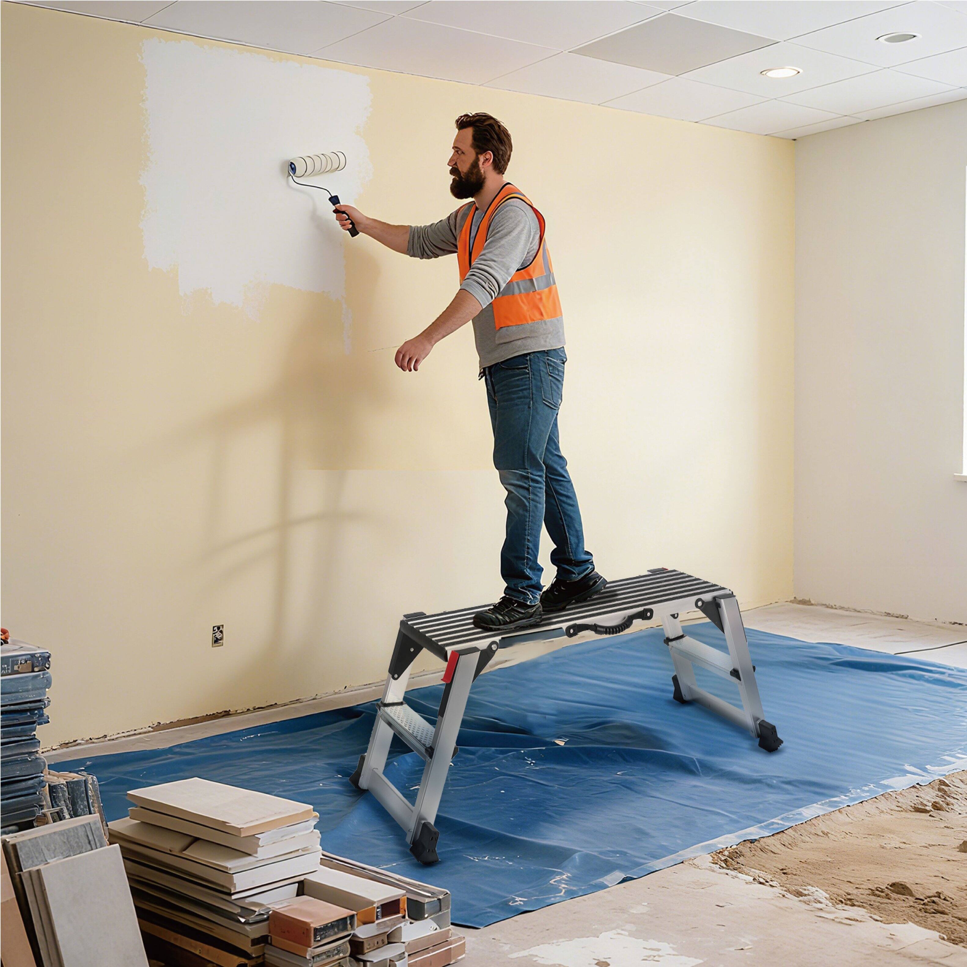 LOVMOR Folding Aluminum Work Platform Drywall Stool Ladder with Non ...