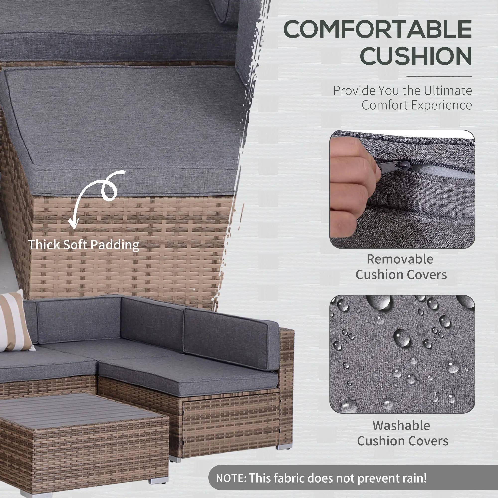 COMFORTABLE CUSHION
Provide You the Ultimate Comfort Experience
Thick Soft Padding
Removable Cushion Covers
Washable Cushion Covers
NOTE: This fabric does not prevent rain!