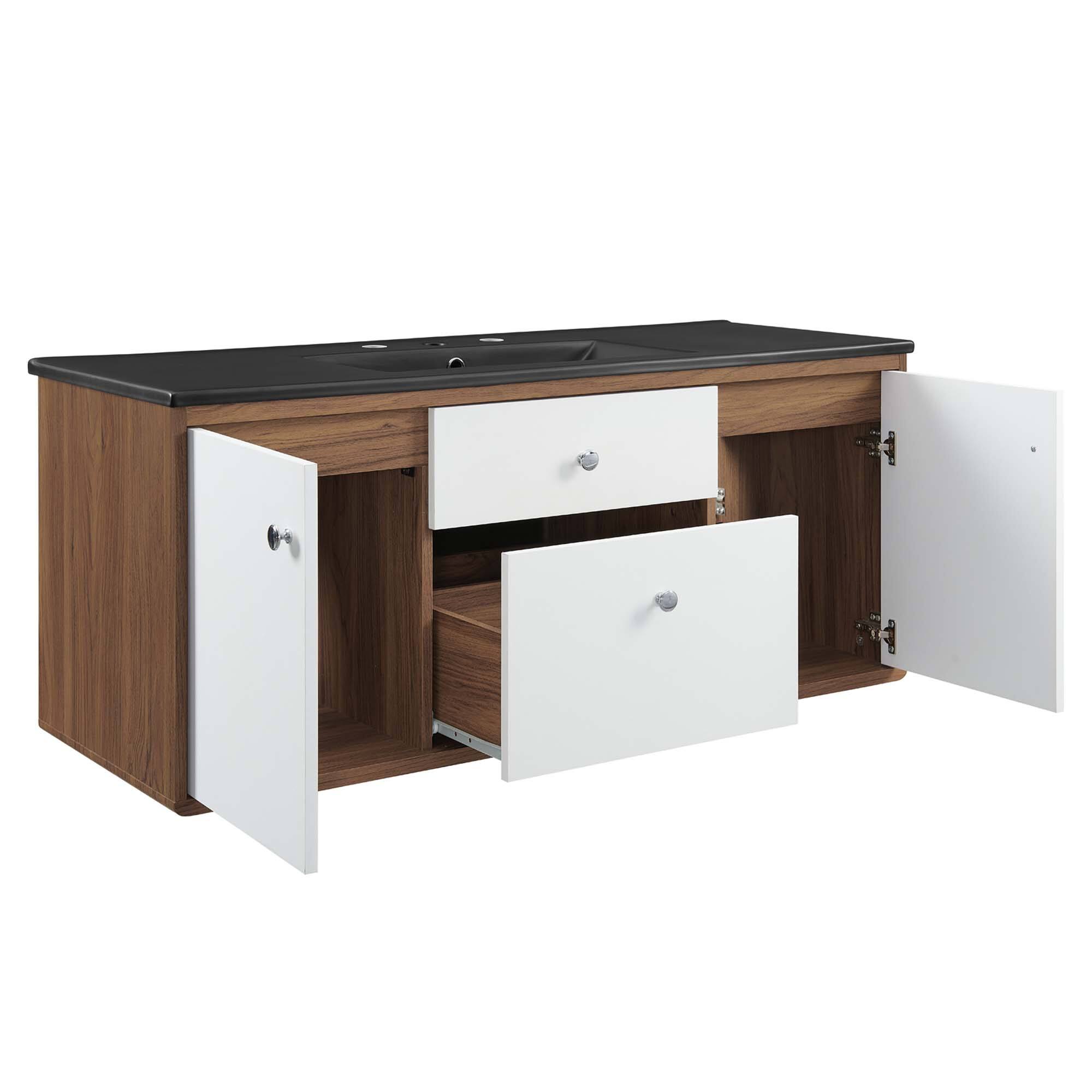 Alt View 5. Modway - Transmit Wall-Mount Bathroom Vanity Basin Included - Walnut Black.