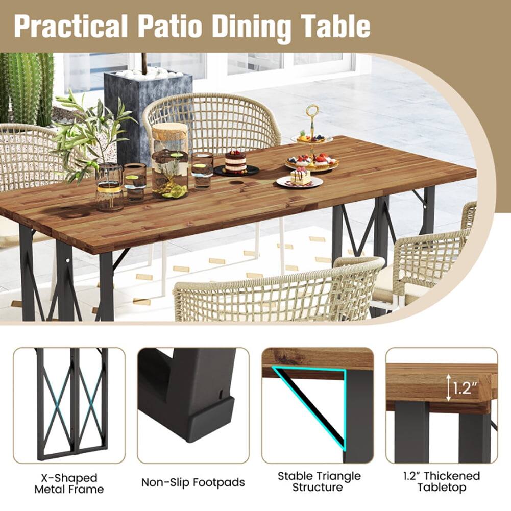 Practical Patio Dining Table

1.2" X-Shaped Metal Frame  
Non-Slip Footpads  
Stable Triangle Structure  
1.2" Thickened Tabletop
