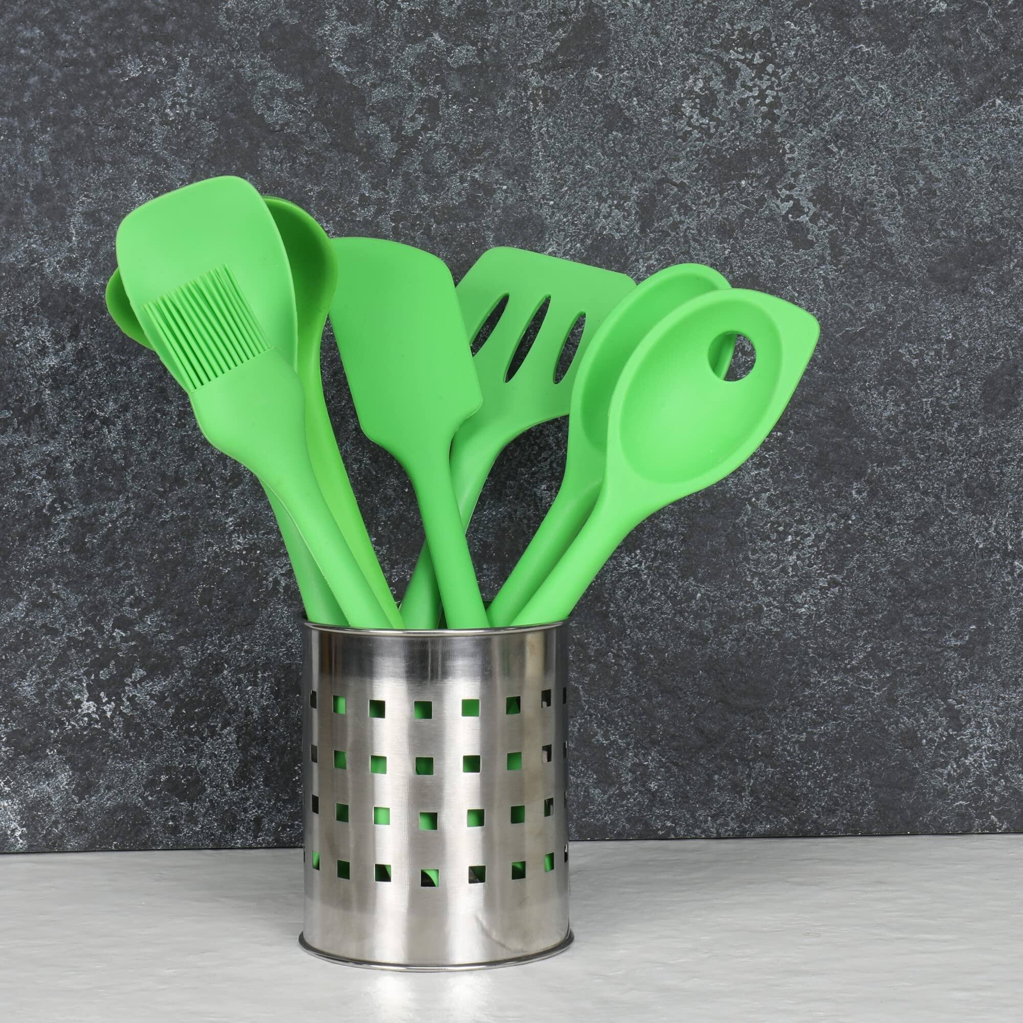 Left. Chef Craft - 7 Piece Premium Silicone Kitchen Tool and Utensil Set - Green - Green.
