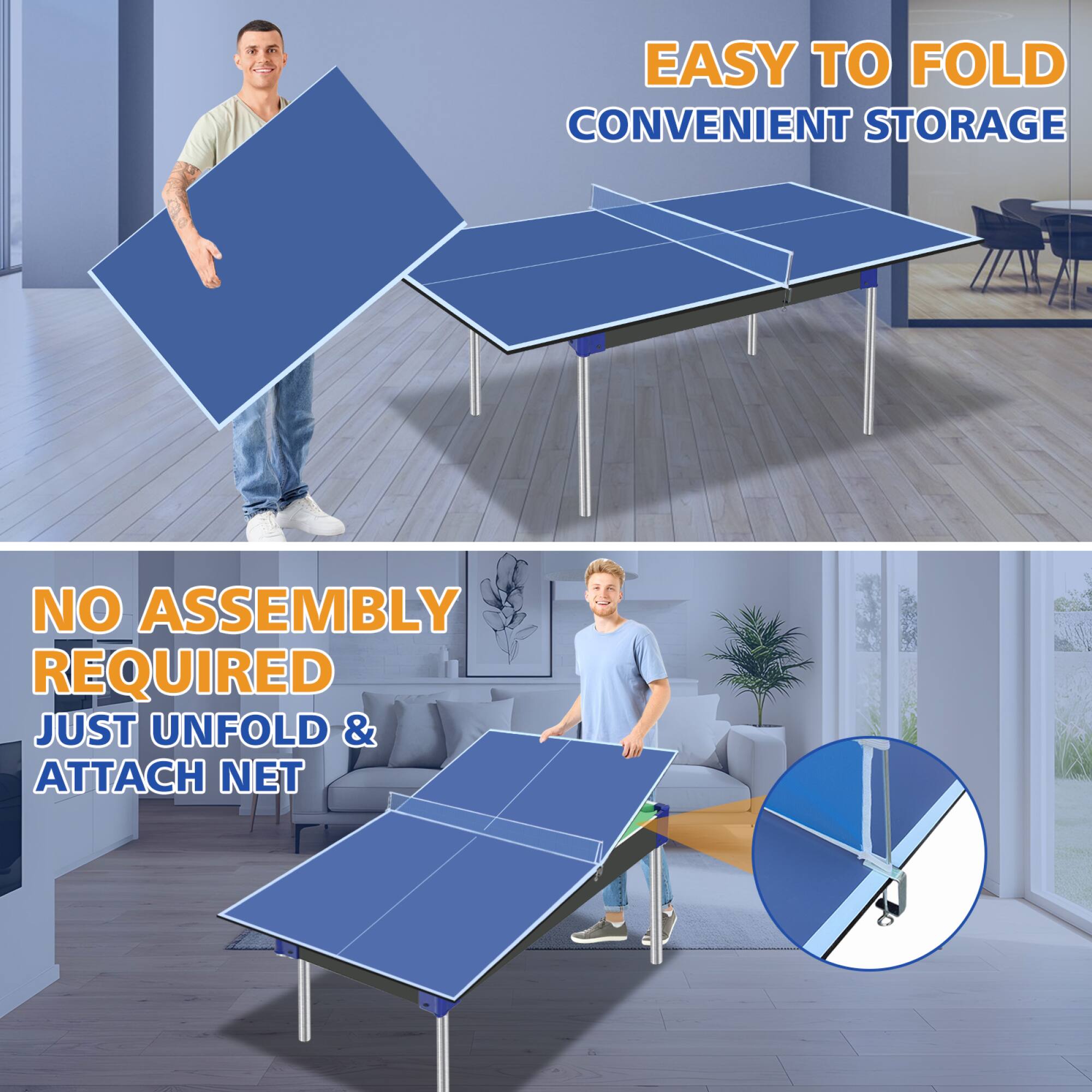 EASY TO FOLD  
CONVENIENT STORAGE  

NO ASSEMBLY REQUIRED  
JUST UNFOLD & ATTACH NET