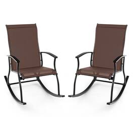 Gymax - Set of 2 Outdoor Rocking Chair Patio Rocker w/ Breathable Fabric Brown - Brown, Black