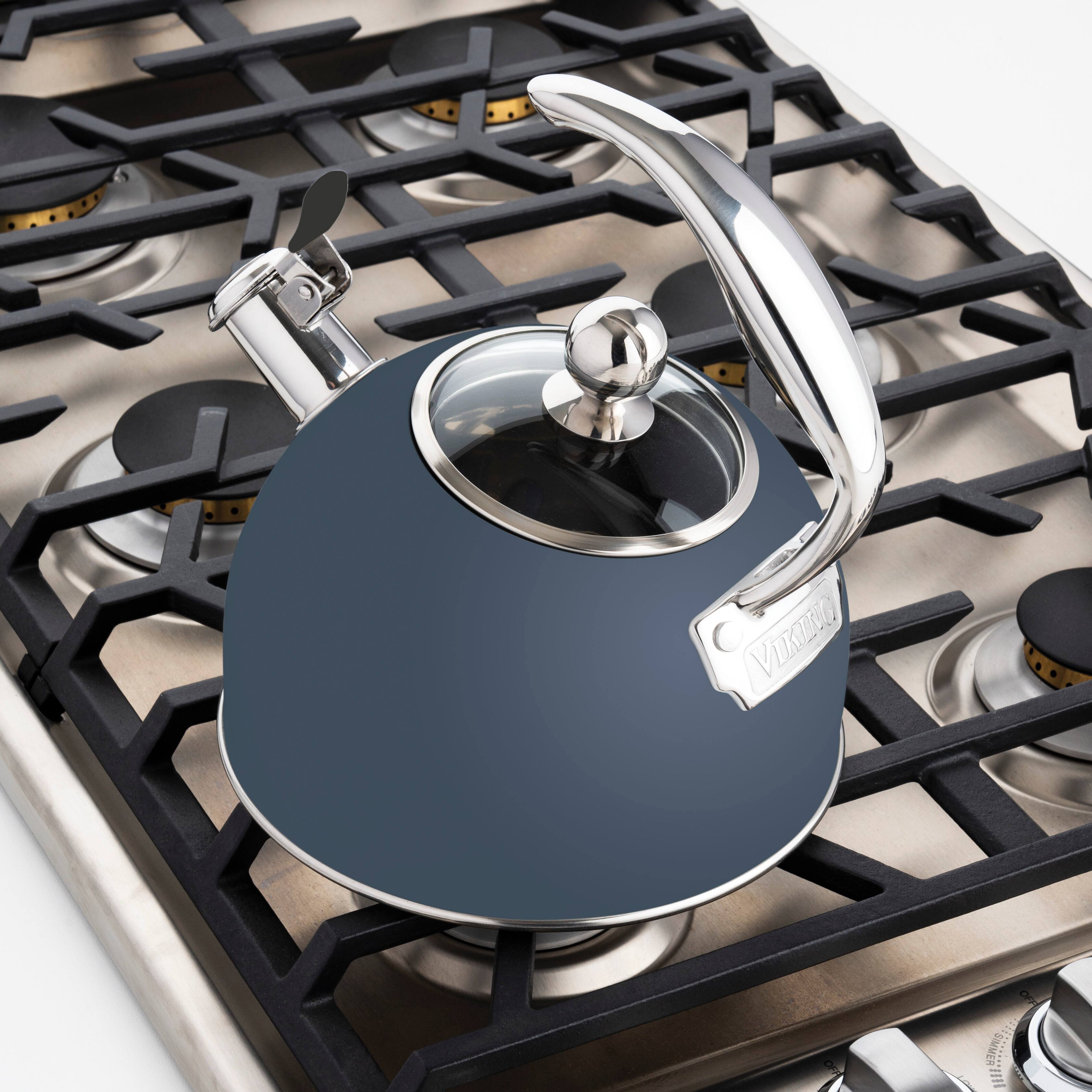 Left. Viking - Viking 2.6 Quart Whistling Tea Kettle with 3-Ply Base - Slate Blue.