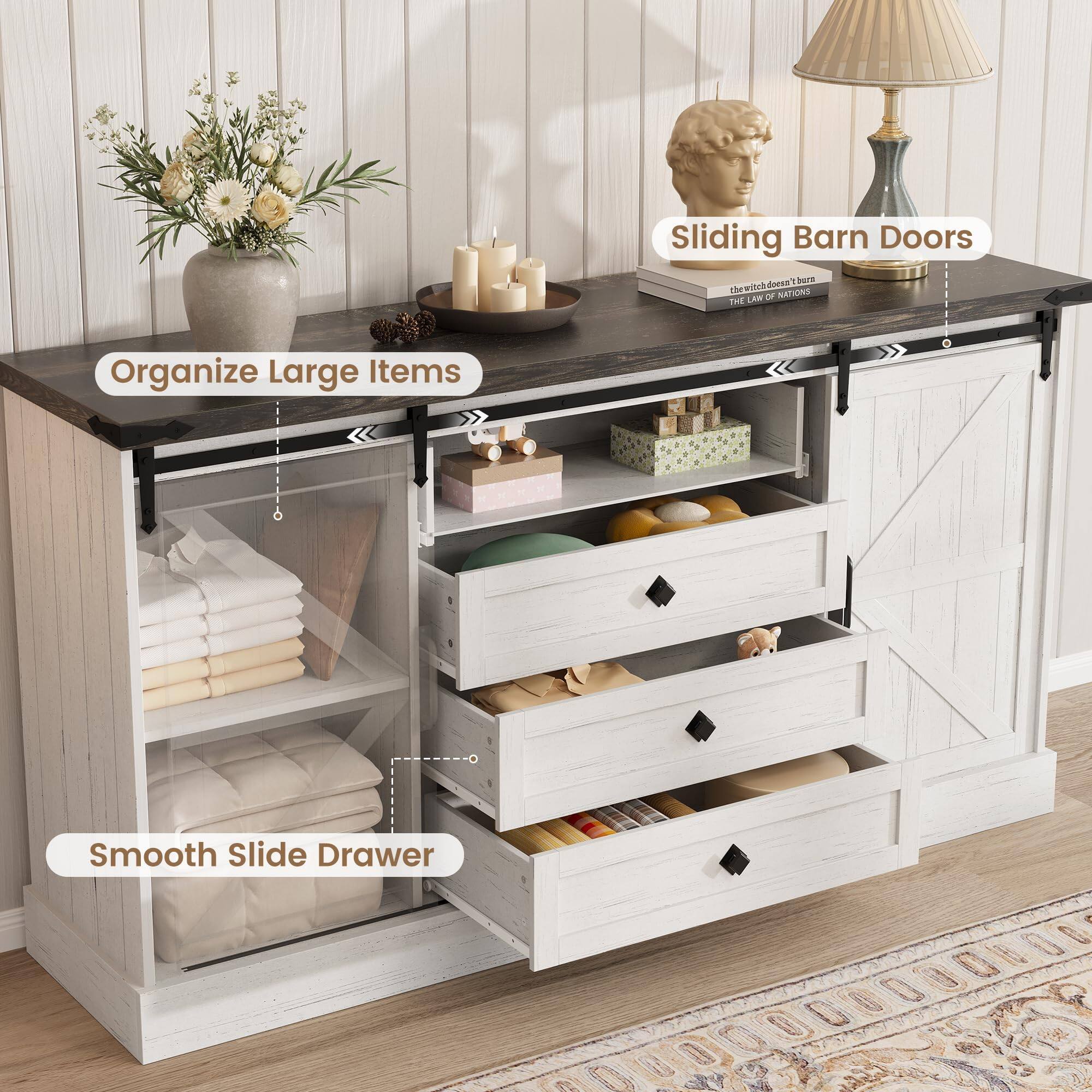 - Sliding Barn Doors
- Organize Large Items
- Smooth Slide Drawer