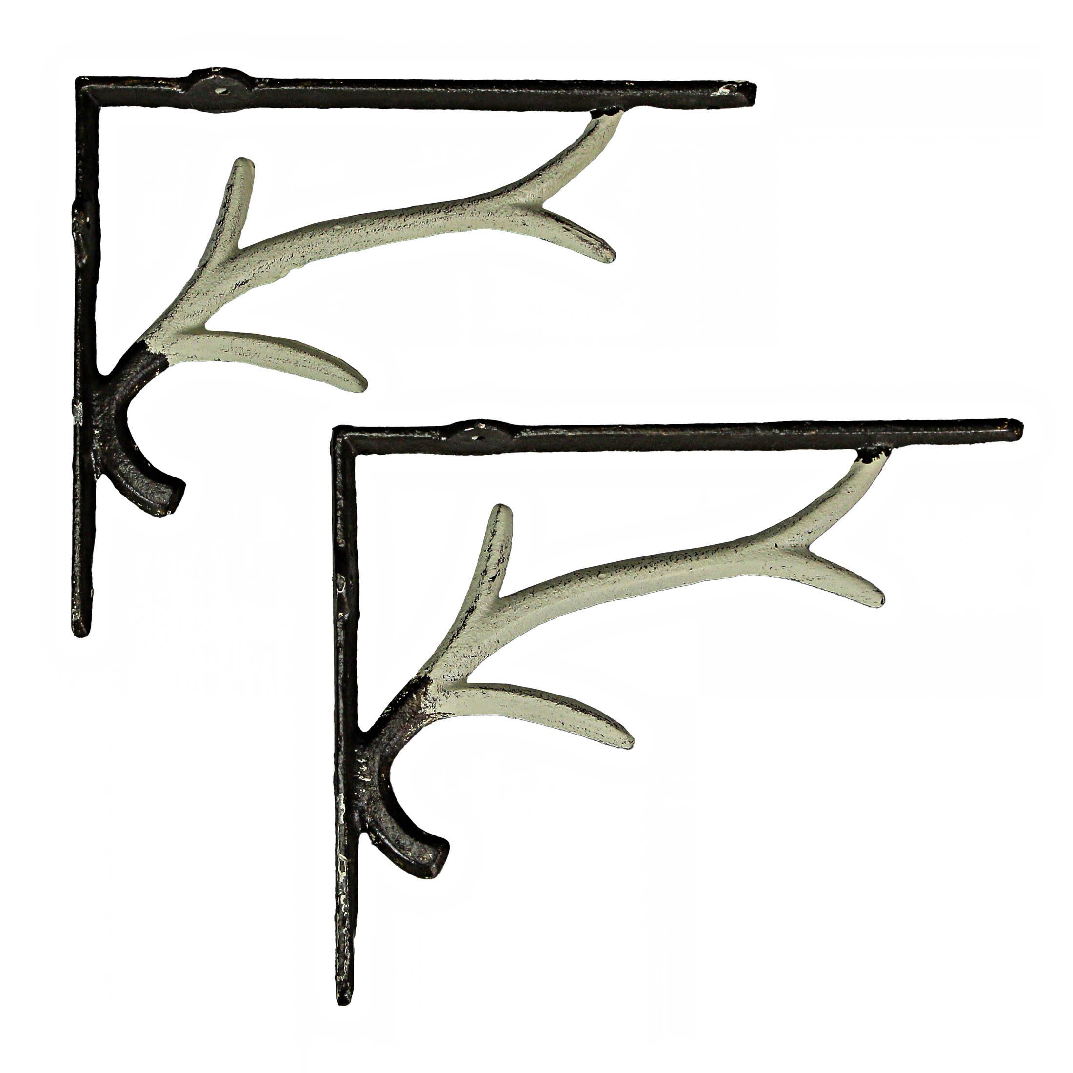 Alt View 4. Zeckos - Set / 2 Cast Iron White Deer Antler Decorative Shelf Brackets Wall Decor Corbels - Off-white.