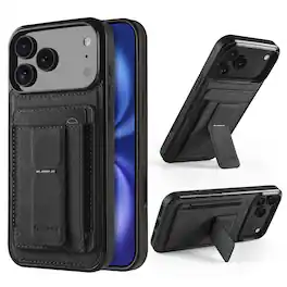 Dteck - Slim Card Holder Case for Apple iPhone 17 Pro Max, Shockproof Wallet Protective Cover with Kickstand - Black