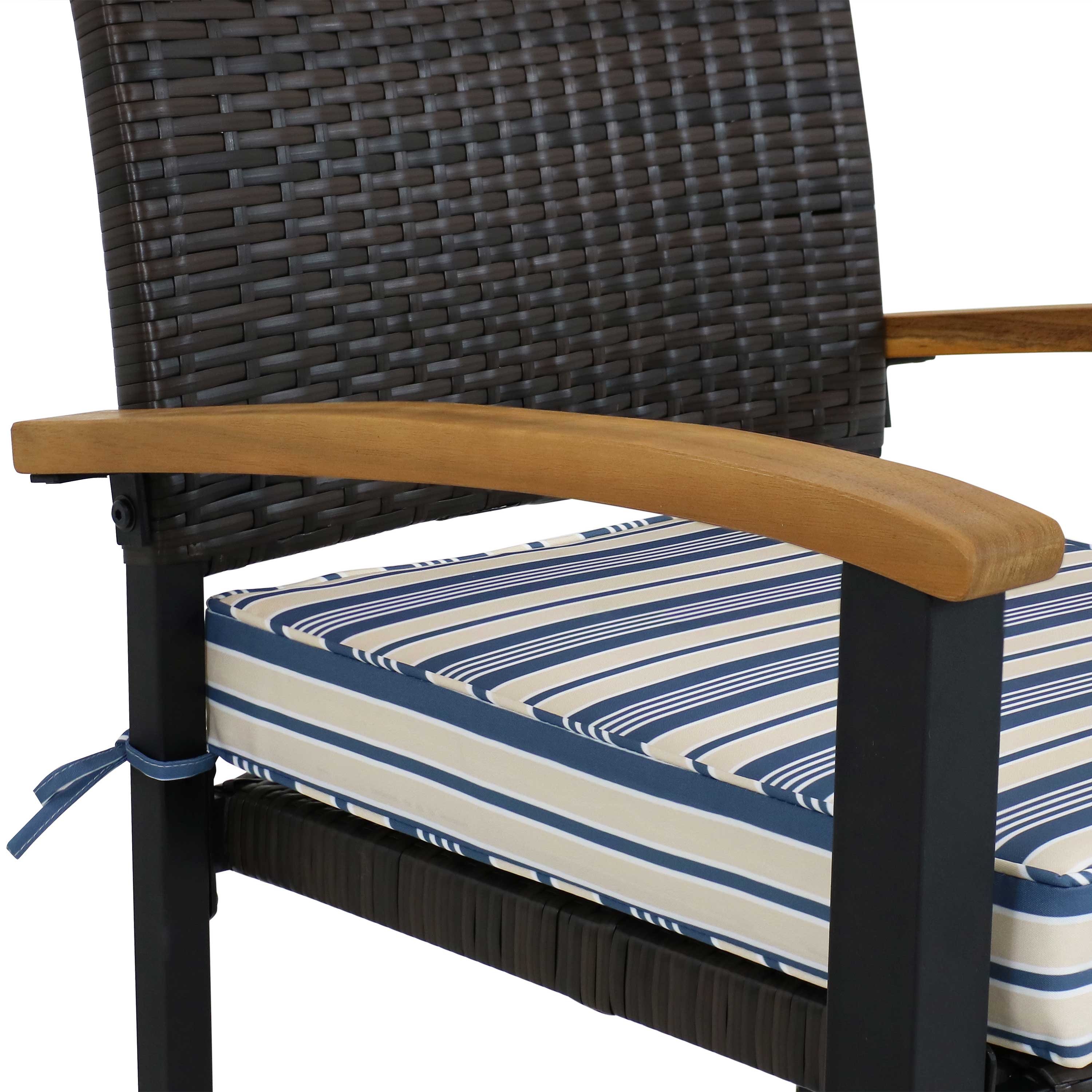 Alt View 5. Sunnydaze - Carlow Resin Wicker 7-Piece Patio Dining Set - Blue Stripe.