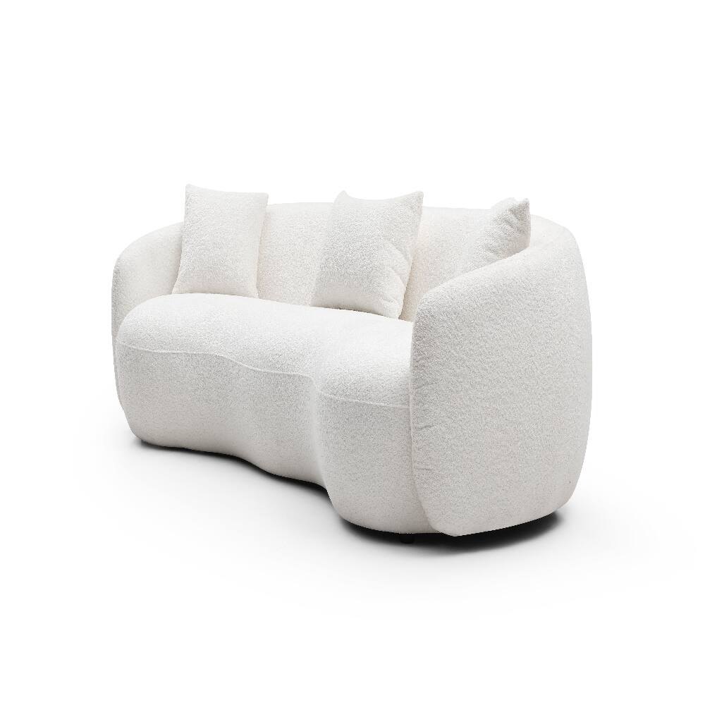 Alt View 9. Loheer - Loheer Mid Century Modern Curved Sofa, 4-Seat Boucle Couch, Off White - Off-White.
