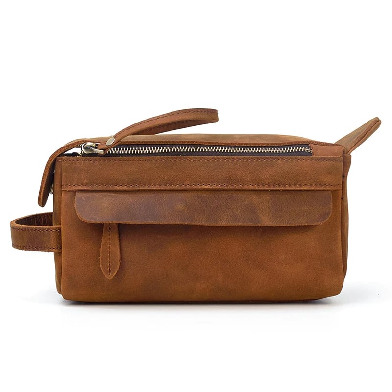 Steel Horse Leather - Dado Leather Dopp Kit | Handmade Leather Toiletry Bag - Brown