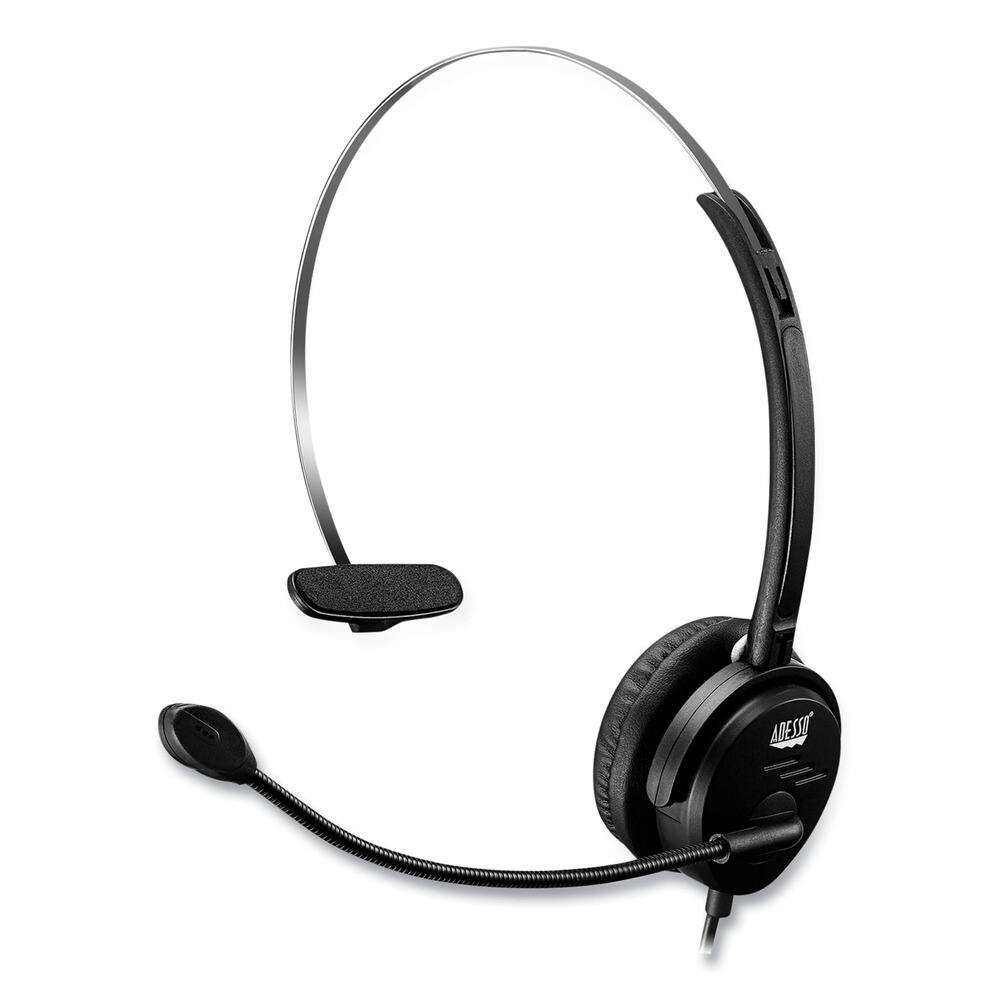 Angle. Adesso - Adesso USB Single-Sided Headset with Adjustable Microphone- Noise Cancelling- Mono - USB - Wired - Over-the-head - 6 ft - Black.