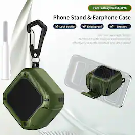 Dteck - for Samsung Galaxy Buds 4 / Galaxy Buds 4 Pro Case with Lock Clip and Phone Stand, Comes with Hook and Cleaning Pen - Green