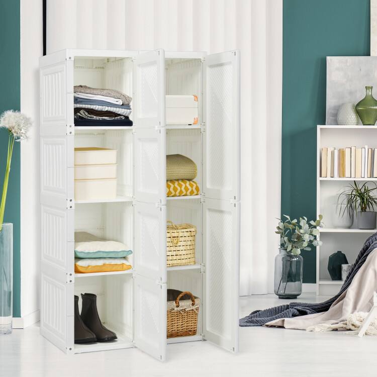 Alt View 2. SlickBlue - Foldable Armoire Wardrobe Closet with 8 Cubby Storage - White.