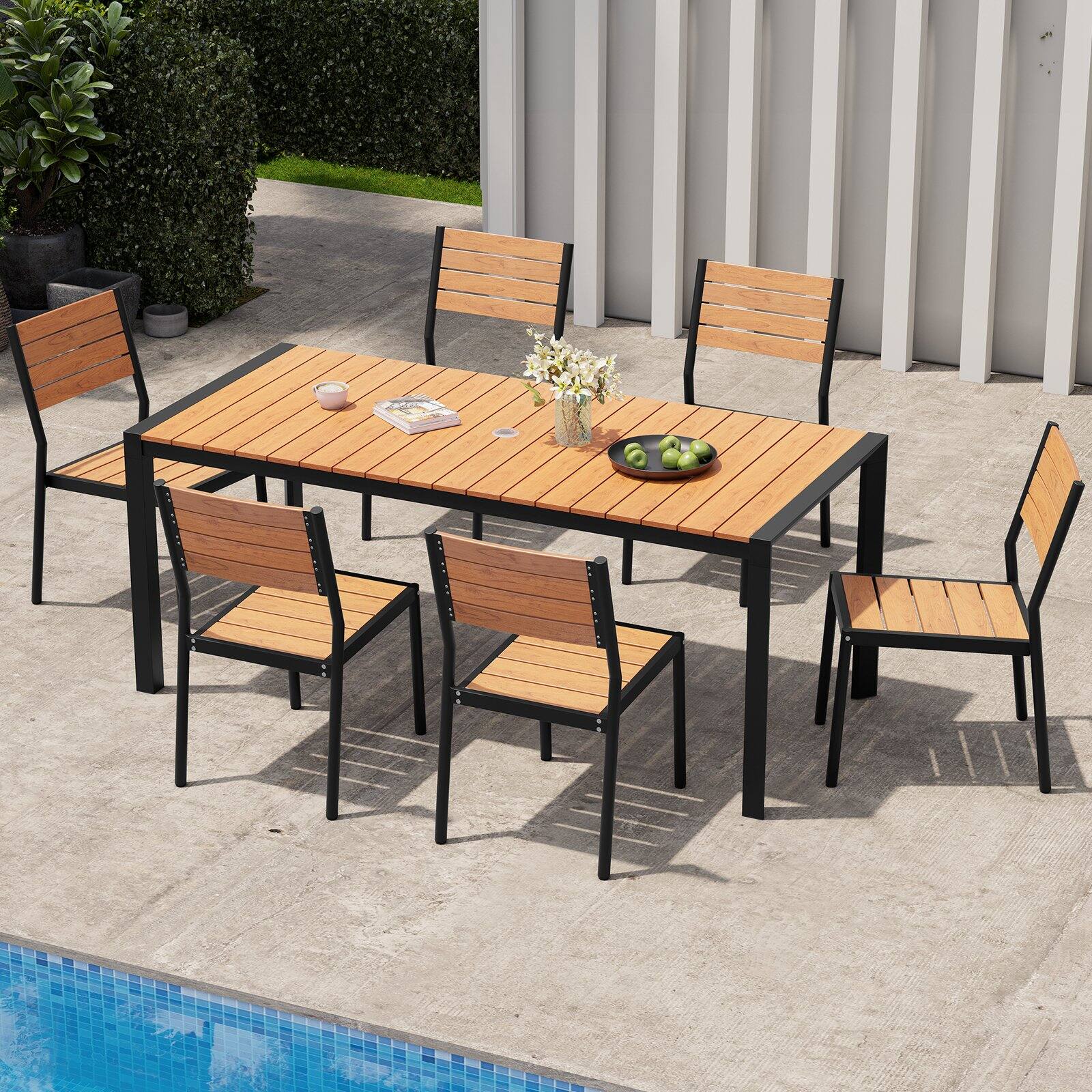 Alt View 4. Crestlive Products - Crestlive Products Patio Dining Table with Umbrella Hole - Brown.