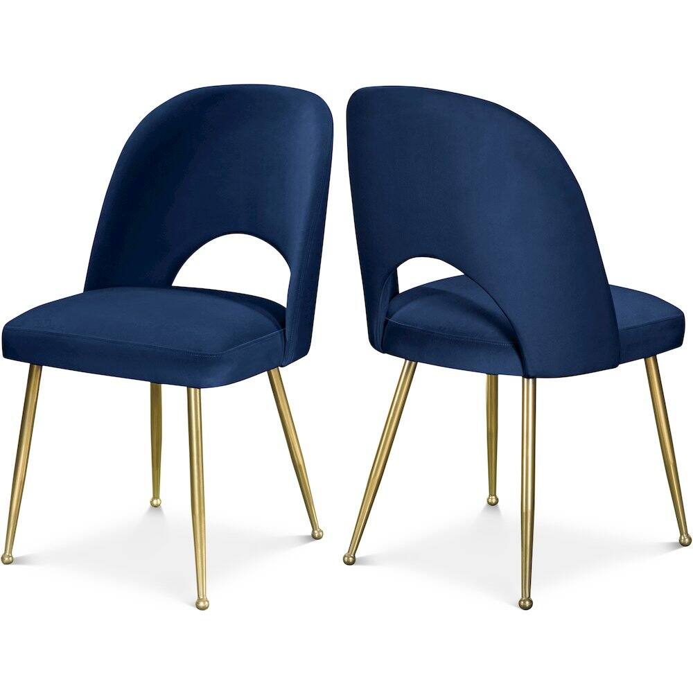 Front. Meridian Furniture - Logan Navy Velvet Dining Chair, Set of 2 - Blue.