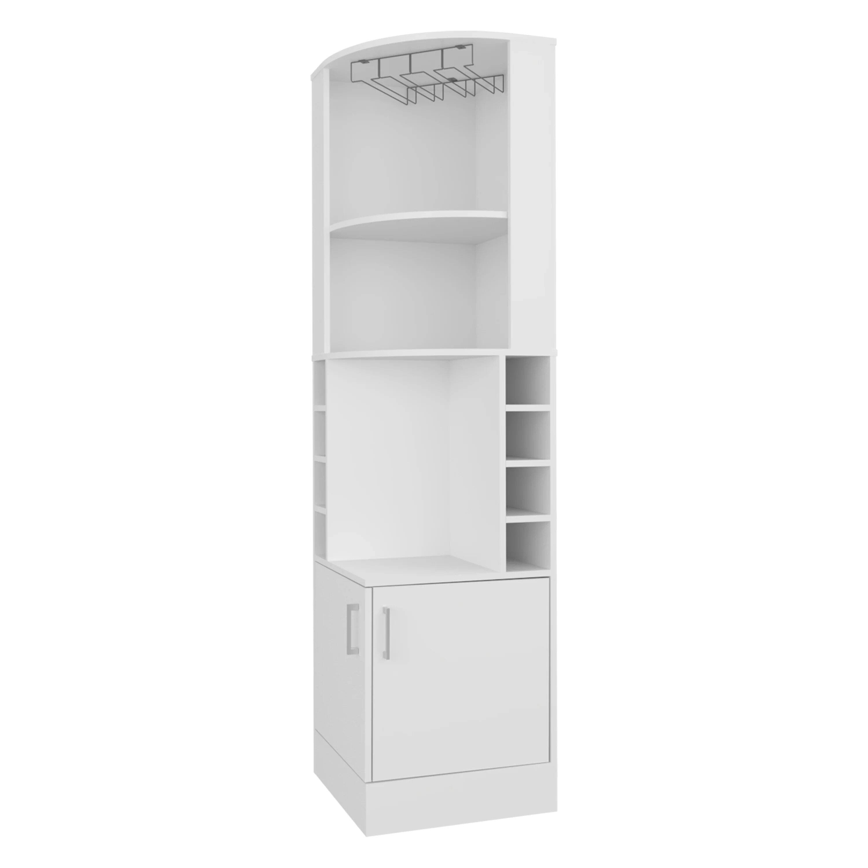 Left. TinyHomie - White Corner Bar Cabinet with Wine Storage and Glass Rack.