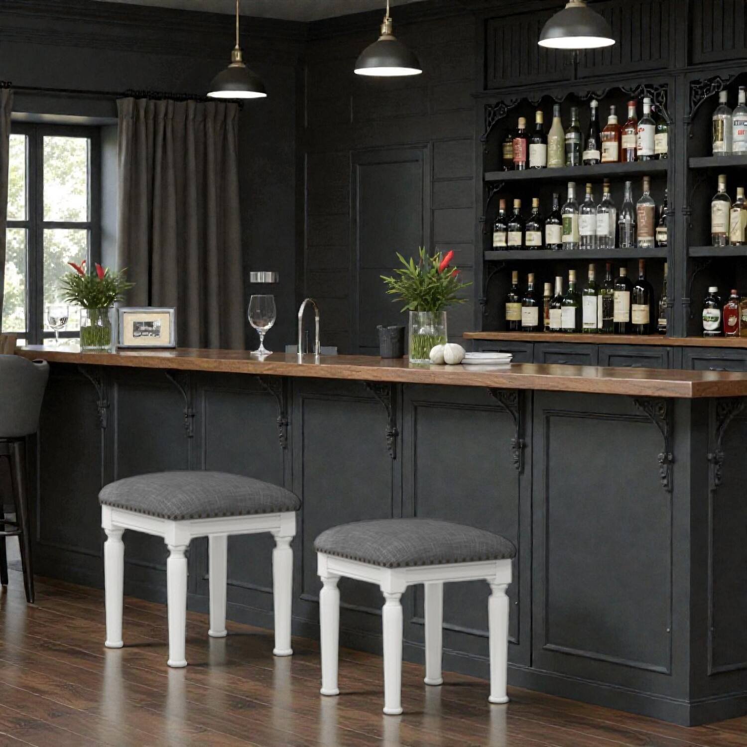 Alt View 1. Hivvago - Set of 2 Adjustable Height Square Saddle Stools with Padded Seats and Footrests - Gray.