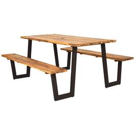 Costway - Patented Picnic Table with 2 Benches 70" Dining Table Set with Seats and Umbrella Hole - Natural