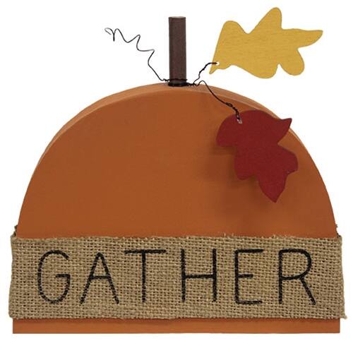 Front. BreeBe - Gather Wooden Pumpkin & Leaves Sitter - Orange.