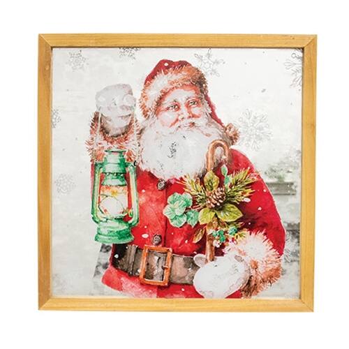 Front. BreeBe - Santa with Lantern Mirror Framed Print - Multicolor.