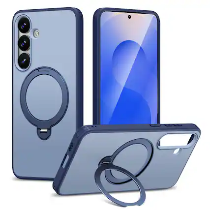 Front. Dteck - Magnetic Case for Samsung Galaxy S25 FE with 360° Rotating Ring Stand, Military-Grade Shockproof Protective Cover - Blue.