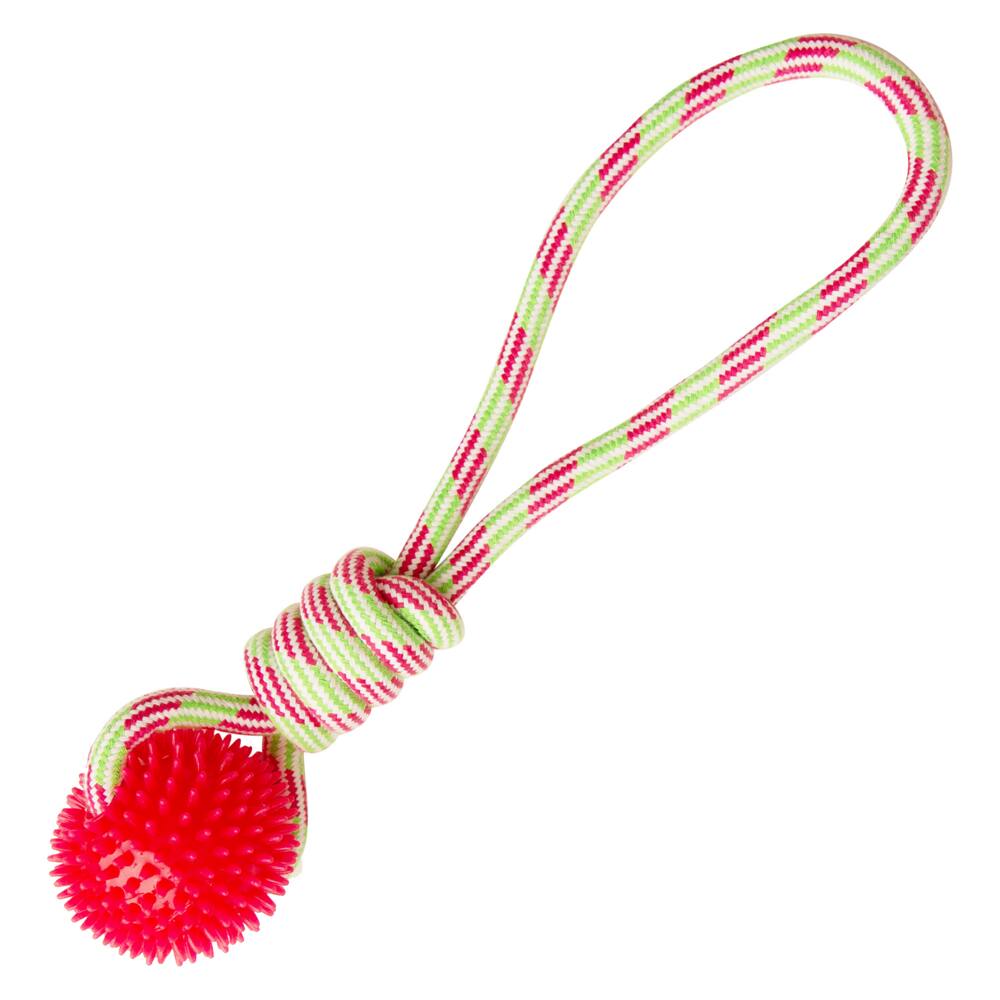 Angle. KONG - Snugarooz Spike-O-Mite Rope Dog Toy in Rope Dog Toy - Red.