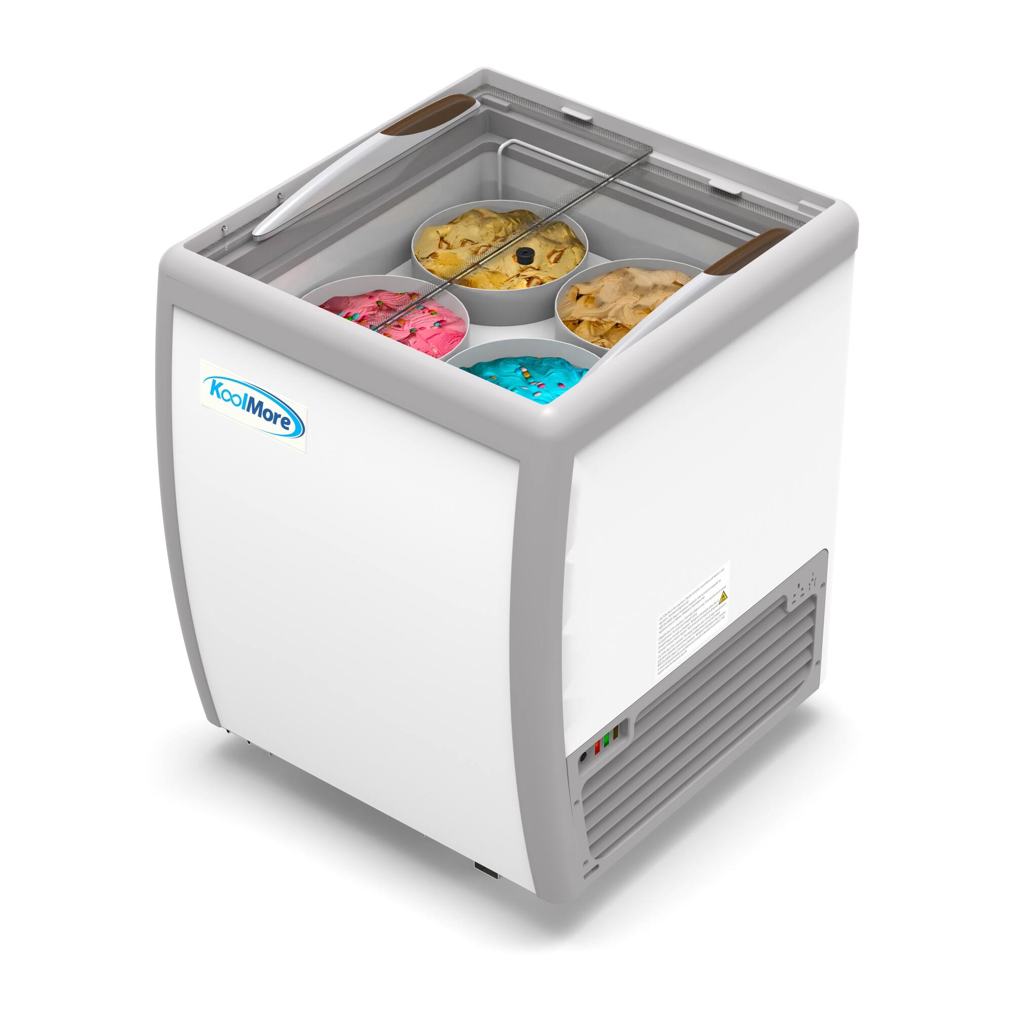 Left. Koolmore - 26 in. 4 Tub Ice Cream Dipping Cabinet Display Freezer with Sliding Glass Door, 6 cu. ft. KM-ICD-26SD. - White.