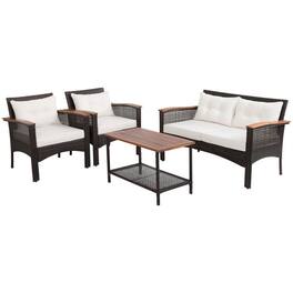 Pefilos - Patio Furniture 5 Pieces Patio Rattan Furniture Set - White