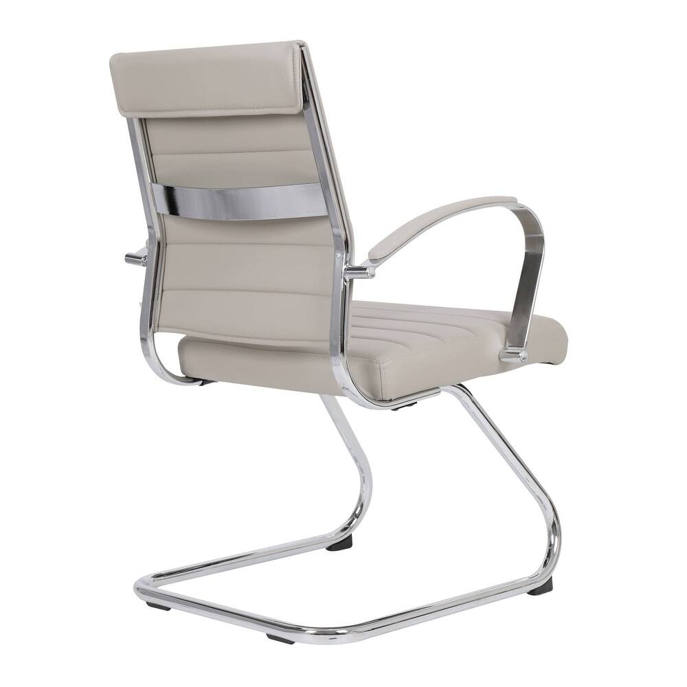 Alt View 5. LeisureMod - Benmar Office Chair, Ribbed Leather Upholstery with Chrome Arms and Sled Base, Modern Desk Seating for Home or Office - Tan.