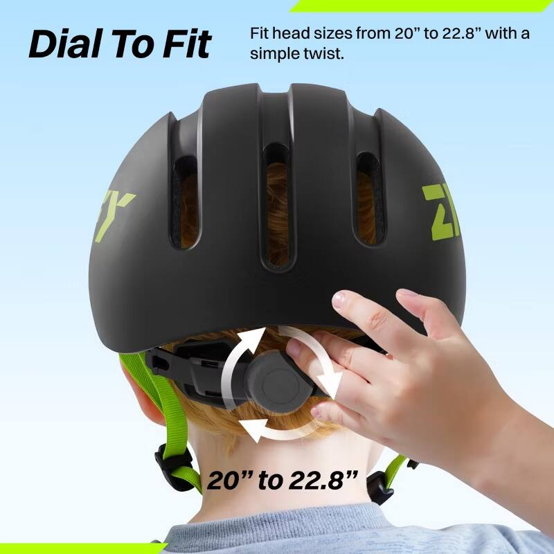 Dial To Fit  
Fit head sizes from 20" to 22.8" with a simple twist.  
20" to 22.8"