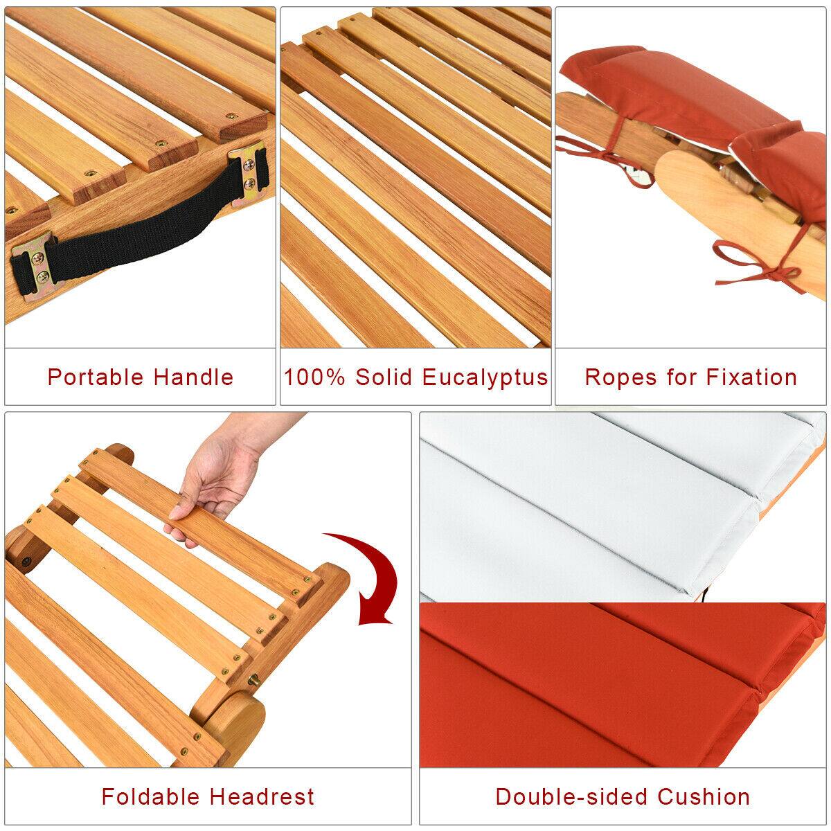 Portable Handle, 100% Solid Eucalyptus, Ropes for Fixation, Foldable Headrest, Double-sided Cushion