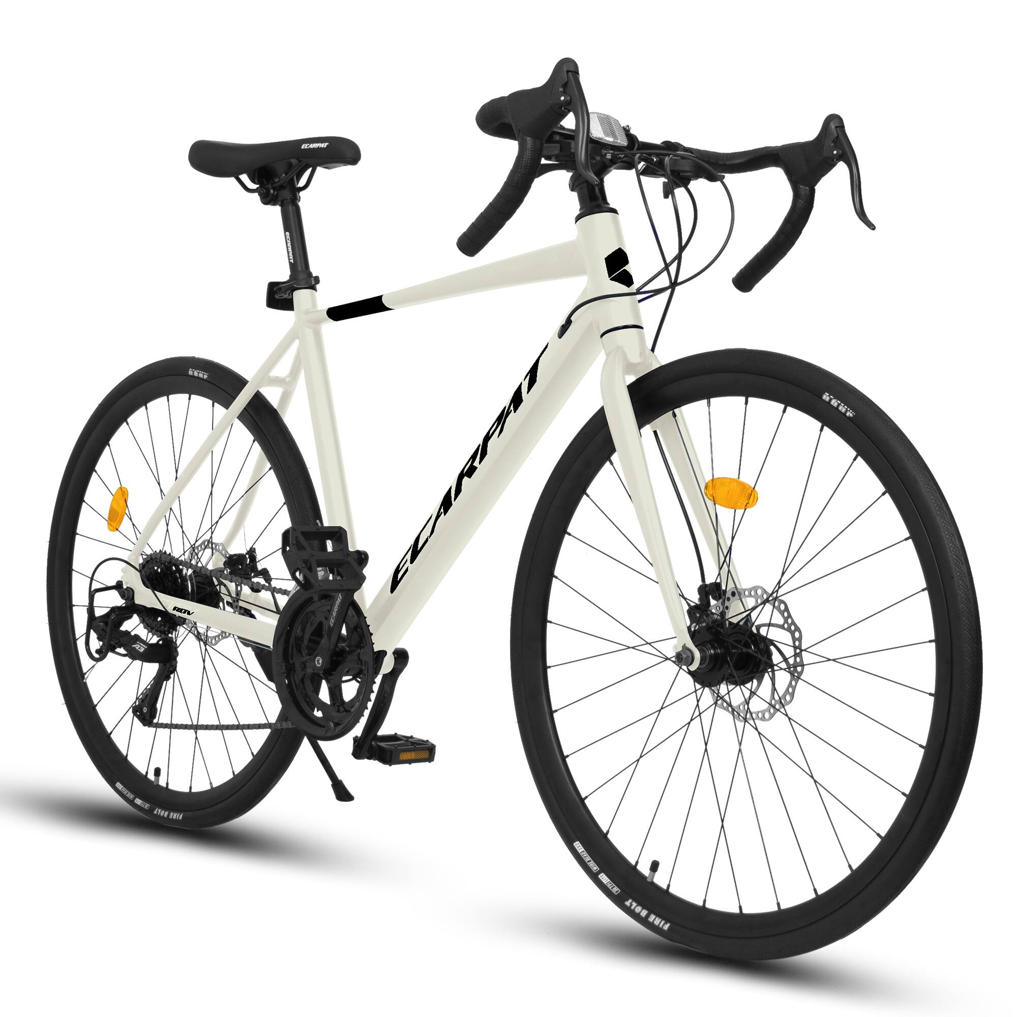 Aukfa - 700Cx28 Road Bike - Lightweight Aluminum Frame, 16-Speed, Disc Brakes - Fast Acceleration Bike for Men & Women - Cream